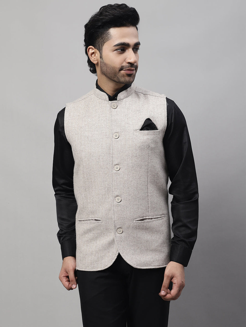 Even Apparels Men's Beige Pure Wool Nehru Jacket | Grocsy