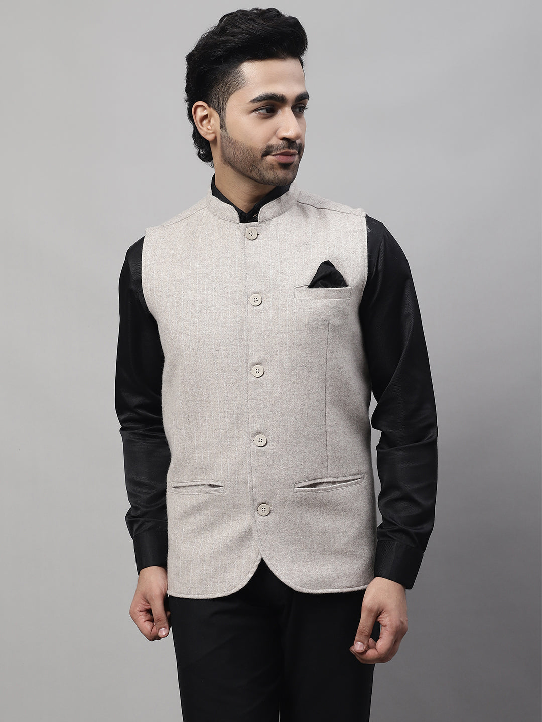 Even Apparels Men's Beige Pure Wool Nehru Jacket | Grocsy