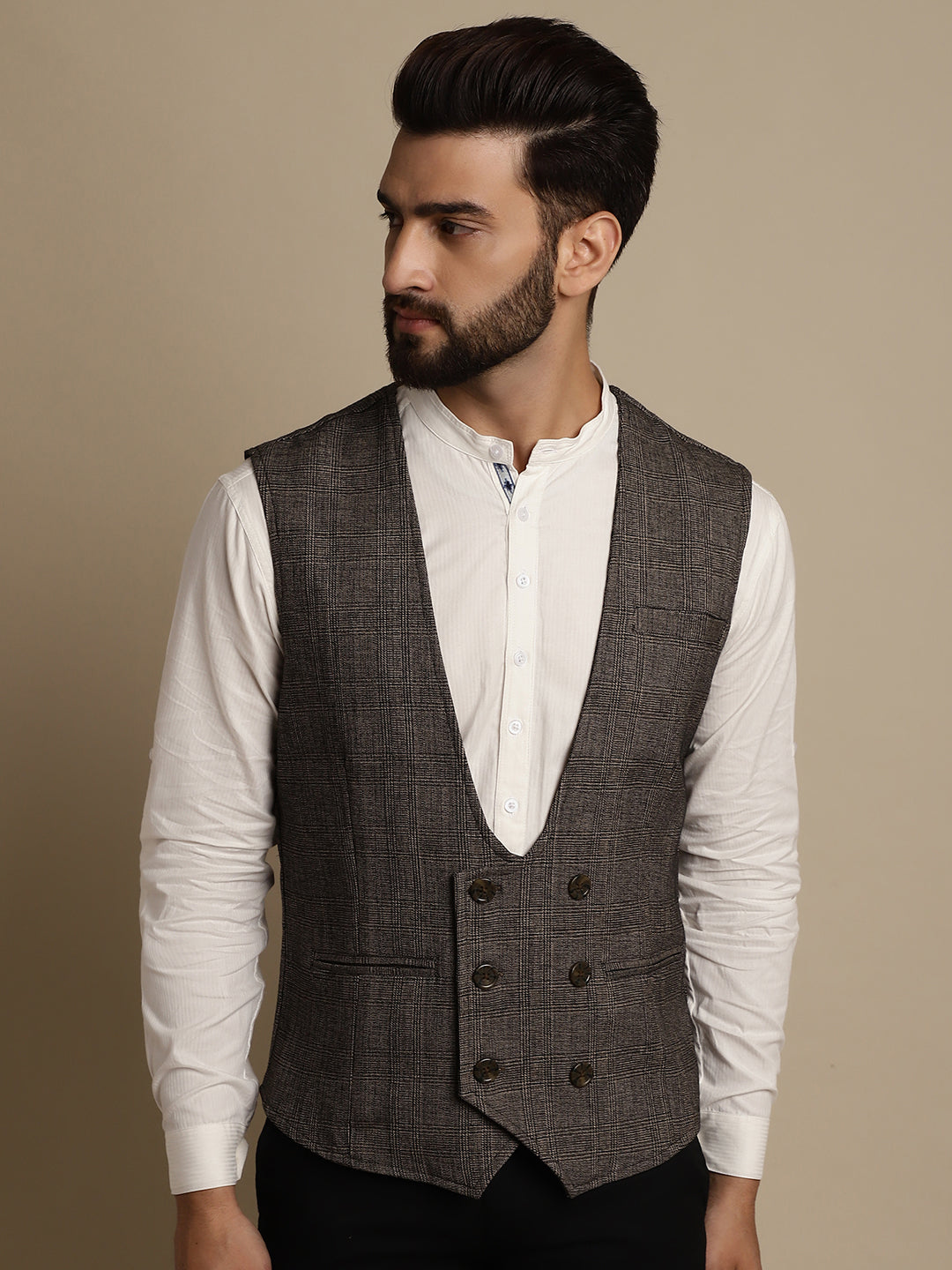Even Apparels Men's Brown Double Breast Waistcoat | Grocsy