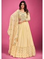 Myra Yellow Pure Georgette Embroidered Gown | Grocsy