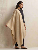 trueBrowns Beige Floral Jaal Woollen Stole | Grocsy