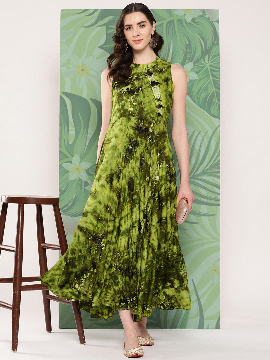 InWeave Women's Green Tie And Die Dress | Grocsy