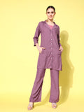 InWeave Women's Mauve Coord Set With Crepe Peach Crop Top | Grocsy