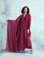 trueBrowns Magenta Printed Velvet Shawl | Grocsy