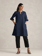 trueBrowns Blue Cotton Blend Short Kurta | Grocsy
