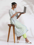 trueBrowns White Cotton Multi Stripe Flared Kurta Set | Grocsy