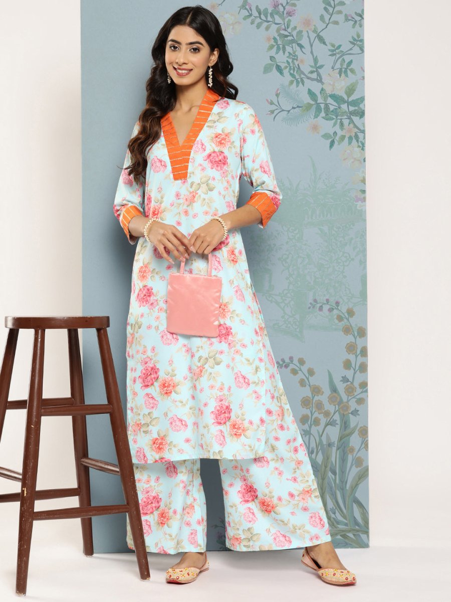 Ahalyaa Floral Printed Kurta With Palazzos | Grocsy