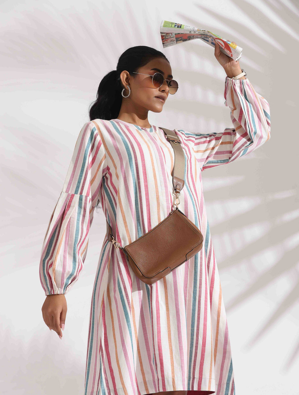 trueBrowns Off-White Cotton Multi Stripe Short Dress | Grocsy