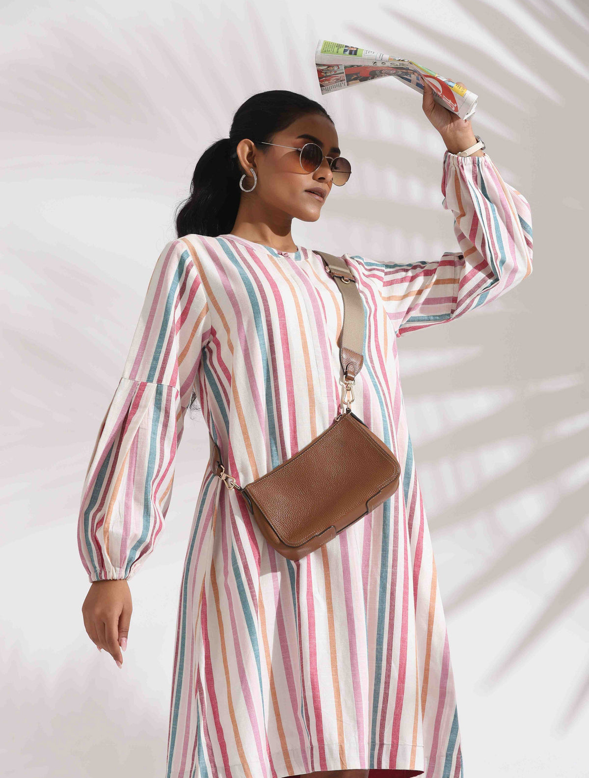 trueBrowns Off-White Cotton Multi Stripe Short Dress | Grocsy
