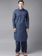 Fabmade Navy Blue Pathani Suit | Grocsy