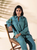 trueBrowns Turquoise Cotton Dobby Shirt Co-ord Set | Grocsy