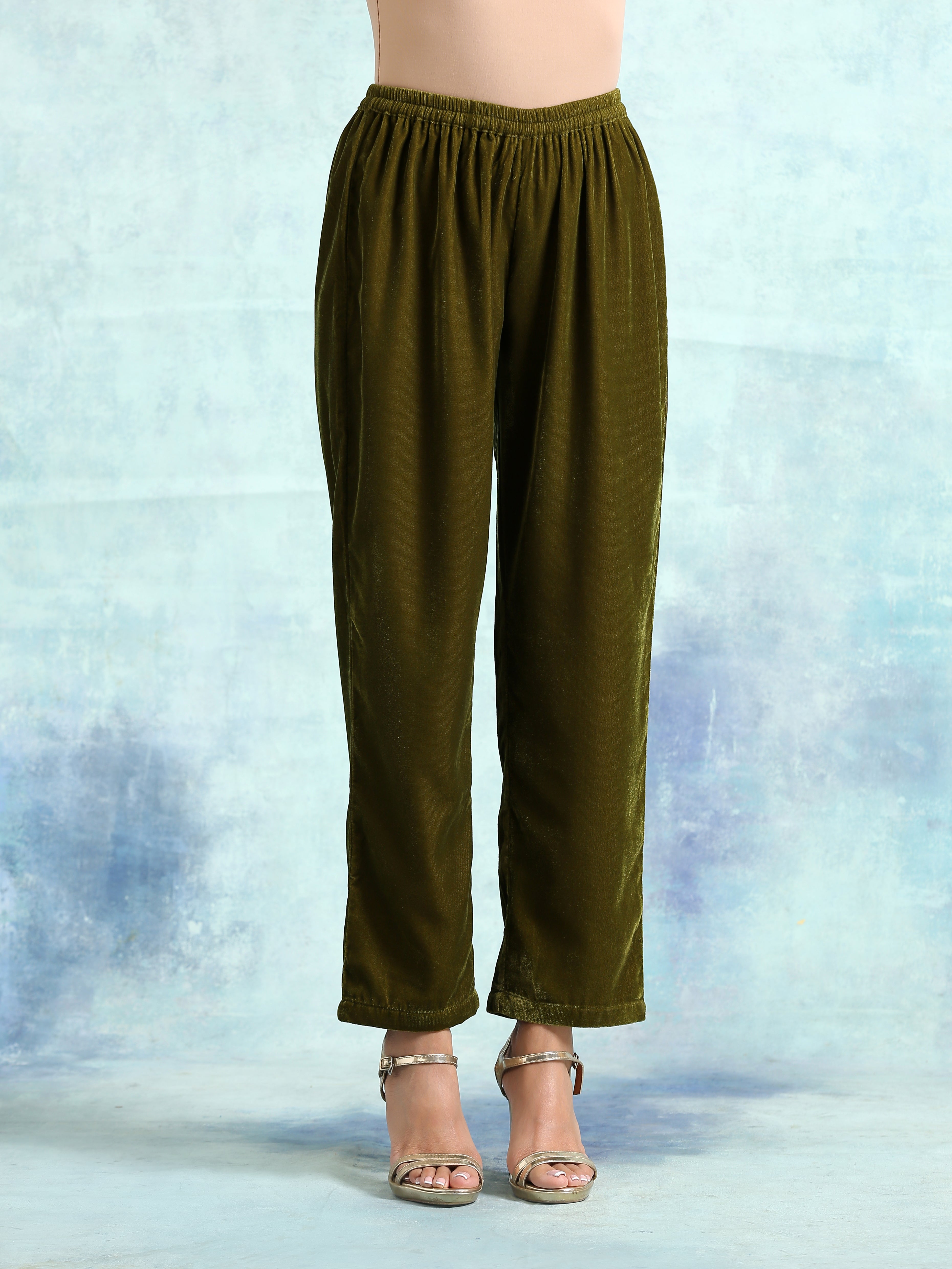 trueBrowns Mehandi Velvet Pant | Grocsy
