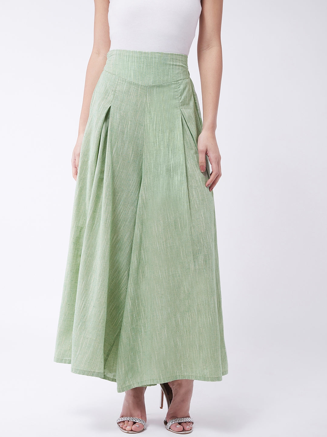 InWeave Women's Green Handloom Palazzo | Grocsy