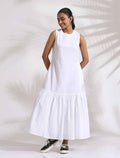 trueBrowns White Cotton Schiffli Tier Dress | Grocsy