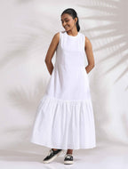 trueBrowns White Cotton Schiffli Tier Dress | Grocsy