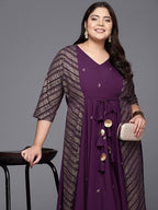 Ahalyaa Plus Size V-neck Maxi Ethnic Dress | Grocsy