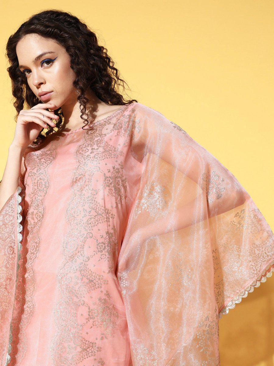 Ahalyaa Women Ethnic Motifs Printed Gotta Patti Organza Kaftan Kurta | Grocsy