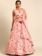 House of Panchhi Pink Organza Sequins And Zarkan Embroidery Lehenga Choli & Dupatta | Grocsy