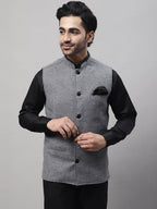 Even Apparels Men's Grey Pure Wool Nehru Jacket | Grocsy