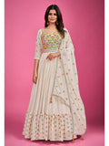 Myra White Chinon Silk Embroidered Gown | Grocsy