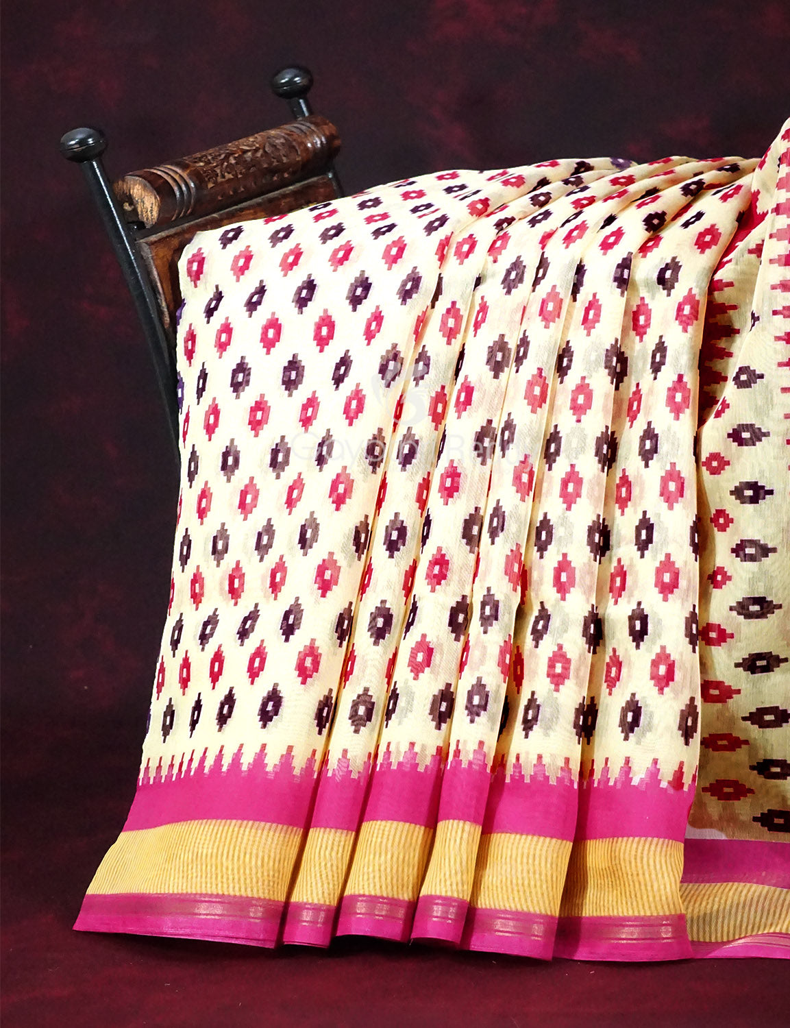 Shades of Cream And Pink Colour Blouse Patola Design Semi Chanderi Saree By Gayathri Reddy Designer Studio | Grocsy