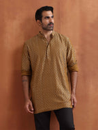 trueBrowns Men's Mustard Cotton Dobby Short Kurta | Grocsy