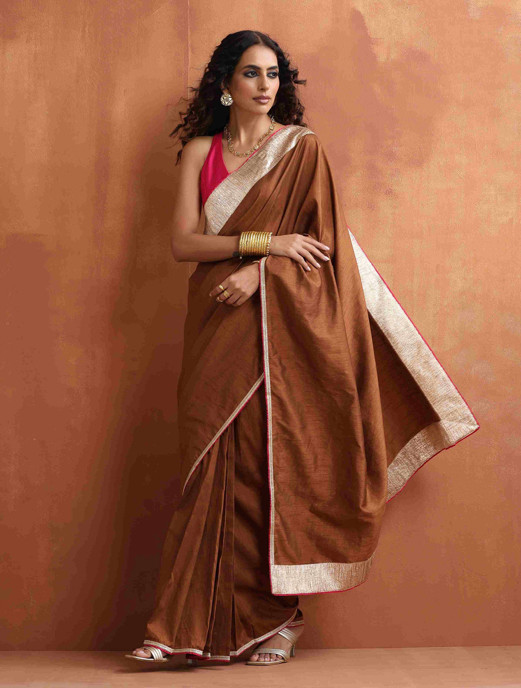 trueBrowns Brown Silk Ready To Wear Saree | Grocsy