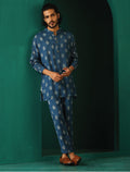 trueBrowns Men's Blue Floral Muslin Silk Printed Co-ord Set | Grocsy