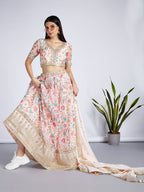 House of Panchhi Cream Colour Organza Floral Design Digital Print Lehenga Choli & Dupatta | Grocsy
