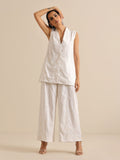 trueBrowns White Pineapple Sleeveless Jacket Pant Set | Grocsy