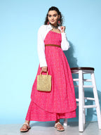 InWeave Women's Pink Bandhani Strappy Kurta Set | Grocsy