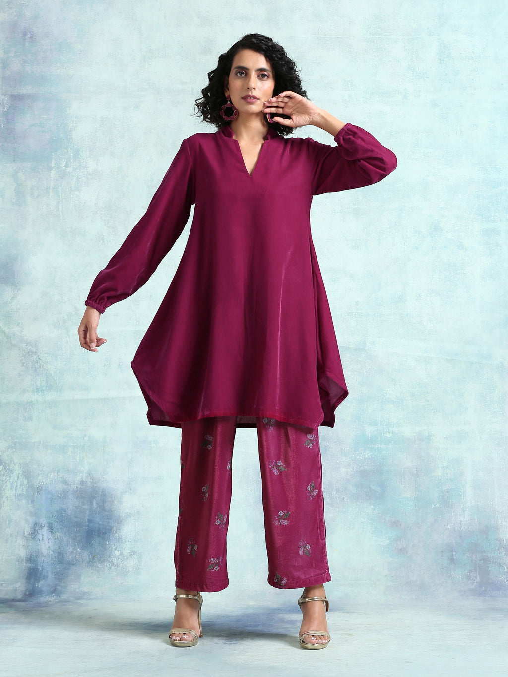 trueBrowns Magenta Velvet Co-Ord Set | Grocsy