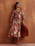 trueBrowns Rust Metallic Angrakha Kurta Set | Grocsy