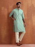 trueBrowns Men's Green Cotton Dobby Kurta | Grocsy