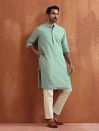 trueBrowns Men's Green Cotton Dobby Kurta | Grocsy