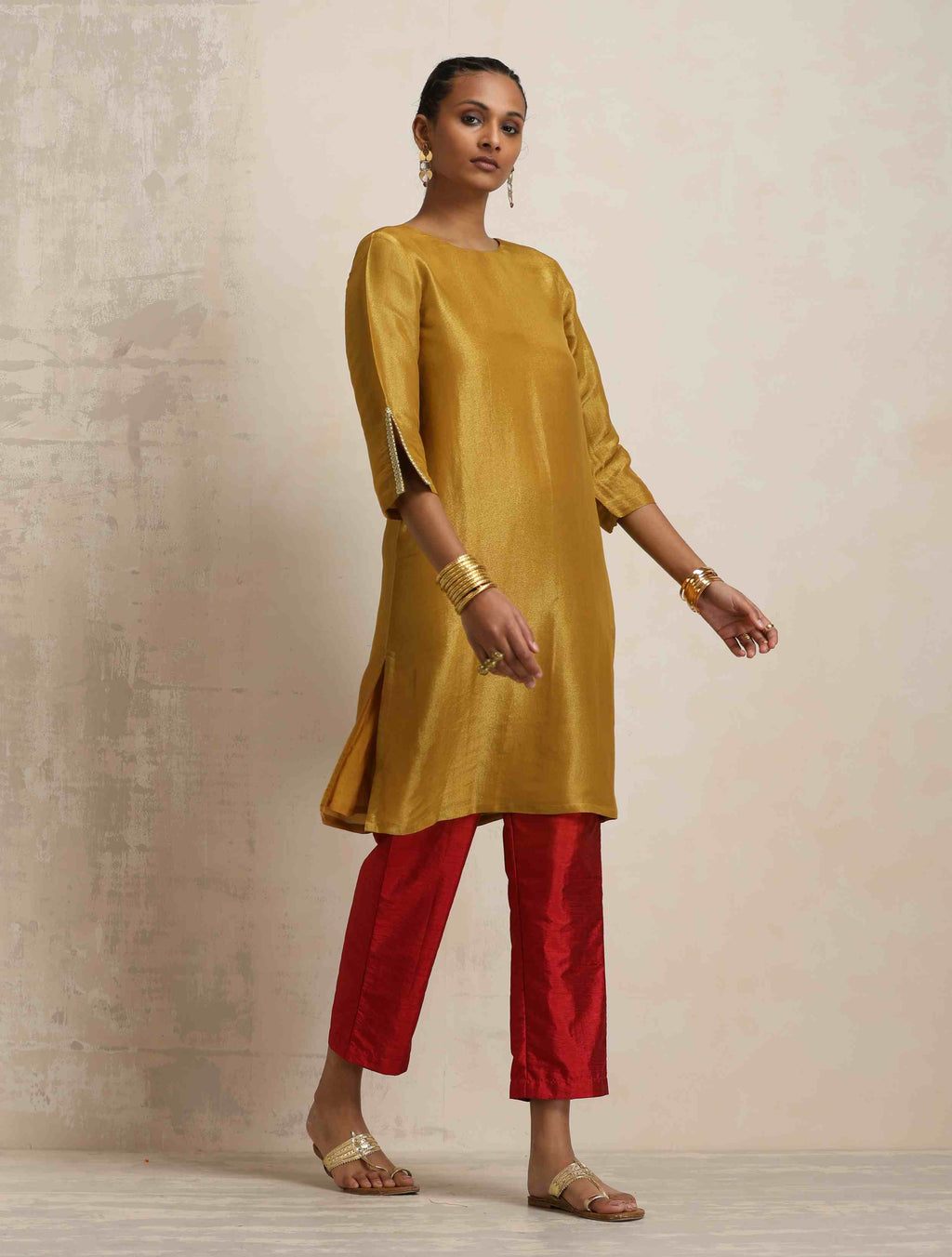 trueBrowns Gold Tissue Kurta Co-ord Set | Grocsy