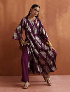 trueBrowns Purple Metallic Straight Kurta Set | Grocsy