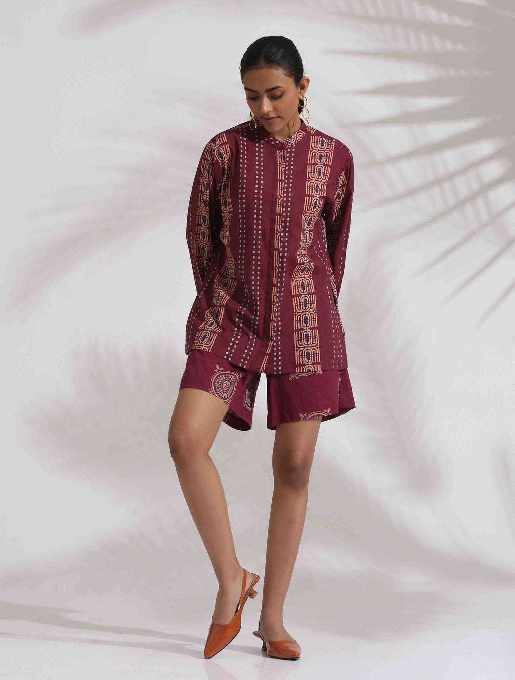 trueBrowns Purple Cotton Print Short Co-ord Set | Grocsy