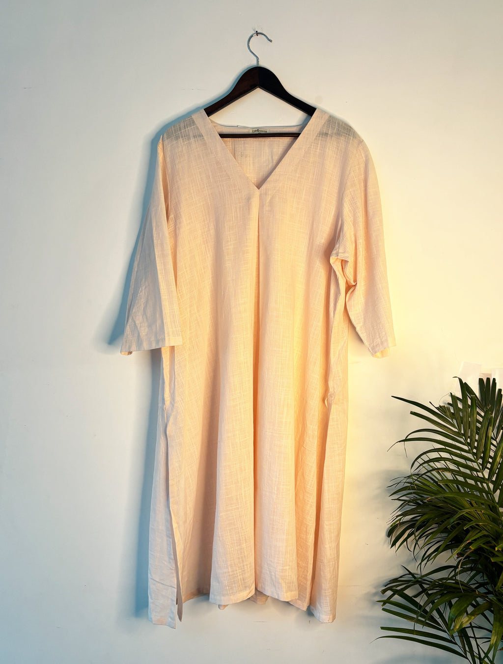 trueBrowns Light Pink Slub Short Kurta | Grocsy