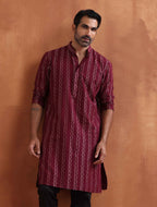 trueBrowns Men's Dark Purple Cotton Dobby Kurta | Grocsy