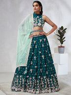 House of Panchhi Green Pure Georgette Sequins And Thread Embroidery Lehenga Choli & Dupatta | Grocsy
