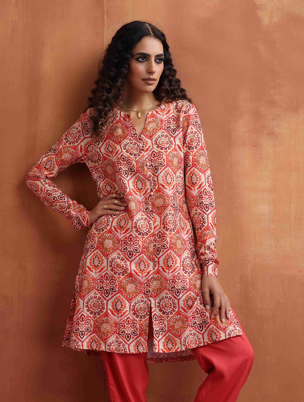 trueBrowns Beige Print Kurta Co-ord Set | Grocsy