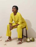 trueBrowns Lime Cotton Linen Kurta Co-Ord Set | Grocsy