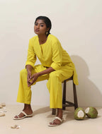 trueBrowns Lime Cotton Linen Kurta Co-Ord Set | Grocsy