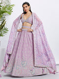 House of Panchhi Lavender Georgette Sequins And Thread Embroidery Lehenga Choli & Dupatta | Grocsy