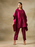 trueBrowns Purple Textured Silk Gathered Kaftan Co-Ord Set | Grocsy