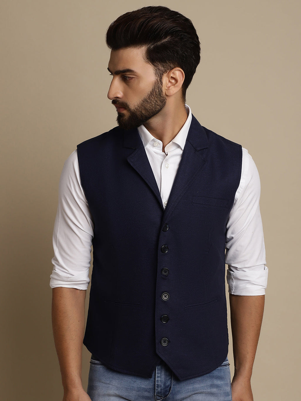 Even Apparels Men's Blue Waistcoat with Notched Lapel | Grocsy