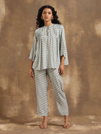 trueBrowns Grey Lehariya Printed Silk Co-Ord Set | Grocsy