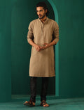 trueBrowns Men's Beige Dobby Textured Kurta | Grocsy