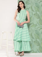 InWeave Women's Teal Kantha Striped Kurta Set | Grocsy